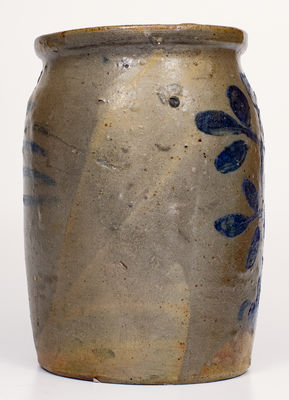 Unusual 2 Gal. Stoneware Jar w/ Stenciled Plant Decoration, probably West Virginia