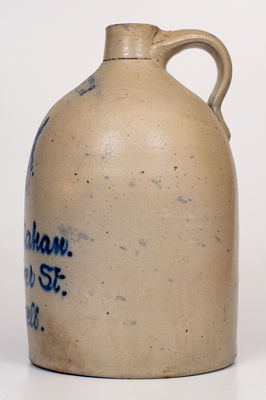 2 Gal. FORT EDWARD, NY Stoneware Jug with Lowell, MA Script Advertising