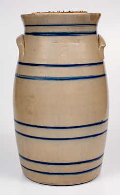 5 Gal. WHITES / UTICA, NY Stoneware Churn w/ Striped Decoration