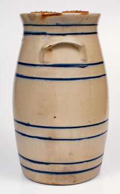 5 Gal. WHITES / UTICA, NY Stoneware Churn w/ Striped Decoration