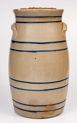 5 Gal. WHITES / UTICA, NY Stoneware Churn w/ Striped Decoration