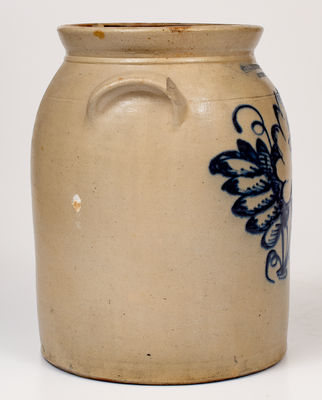 2 Gal. HARRINGTON & BURGER / ROCHESTER Stoneware Jar w/ Cobalt Leaf Decoration