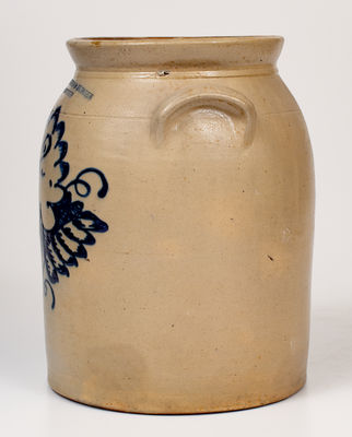 2 Gal. HARRINGTON & BURGER / ROCHESTER Stoneware Jar w/ Cobalt Leaf Decoration