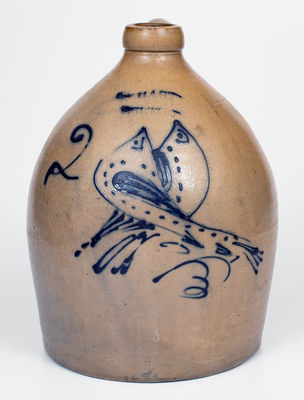 S. HART / FULTON, New York Stoneware Jug w/ Double Bird Decoration