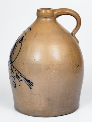 S. HART / FULTON, New York Stoneware Jug w/ Double Bird Decoration