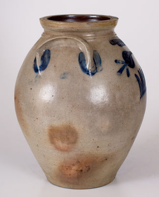 N. CLARK & CO. / LYONS Stoneware Jar w/ Floral Decoration