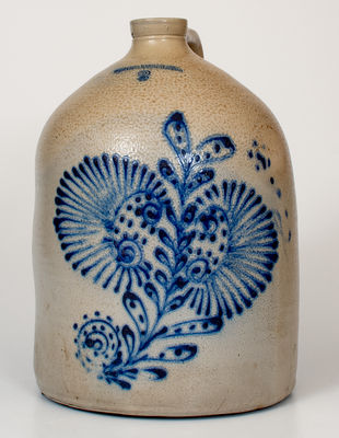 WHITES BINGHAMTON, NY Stoneware Jug w/ Elaborate Slip-Trailed Floral Decoration