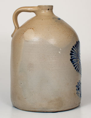 WHITES BINGHAMTON, NY Stoneware Jug w/ Elaborate Slip-Trailed Floral Decoration