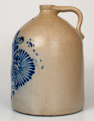 WHITES BINGHAMTON, NY Stoneware Jug w/ Elaborate Slip-Trailed Floral Decoration