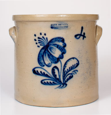 4 Gal. JOHN BURGER / ROCHESTER Stoneware Crock w/ Floral Decoration