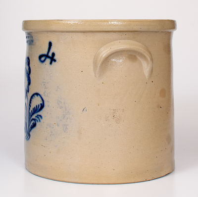 4 Gal. JOHN BURGER / ROCHESTER Stoneware Crock w/ Floral Decoration