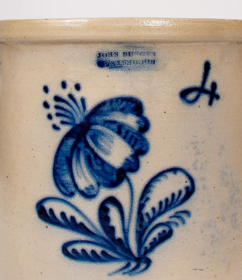 4 Gal. JOHN BURGER / ROCHESTER Stoneware Crock w/ Floral Decoration