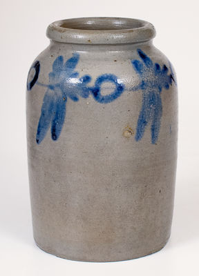 1/2 Gal. attrib. Henry H. Remmey, Philadelphia Stoneware Jar w/ Floral Decoration