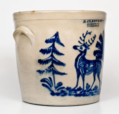Exceptional N. CLARK & CO. / ROCHESTER, NY Stoneware Jar w/ Elaborate Deer Scene