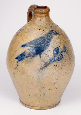 Scarce Manhattan, NY Stoneware Jug w/ Fine Incised Bird Decoration, circa 1790