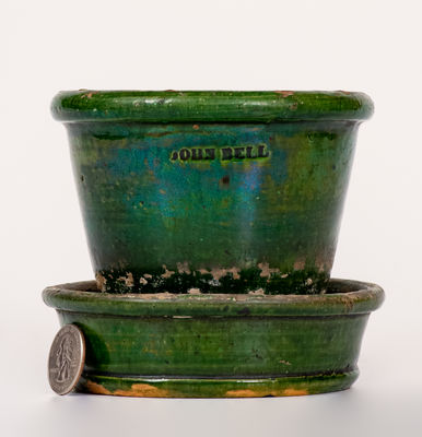 Fine Green-Glazed JOHN BELL (Waynesboro, PA) Redware Flowerpot