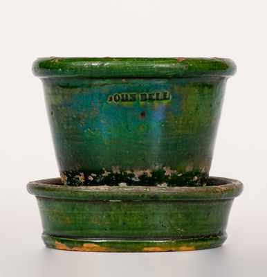 Fine Green-Glazed JOHN BELL (Waynesboro, PA) Redware Flowerpot