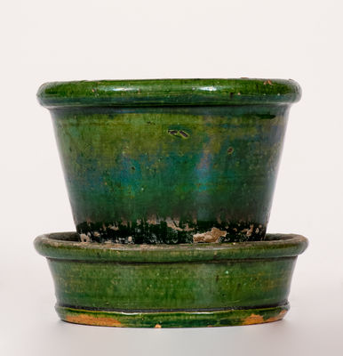 Fine Green-Glazed JOHN BELL (Waynesboro, PA) Redware Flowerpot