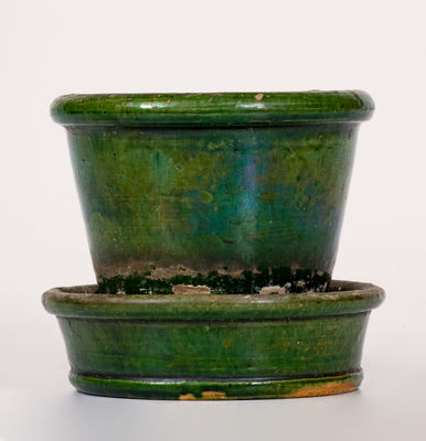 Fine Green-Glazed JOHN BELL (Waynesboro, PA) Redware Flowerpot