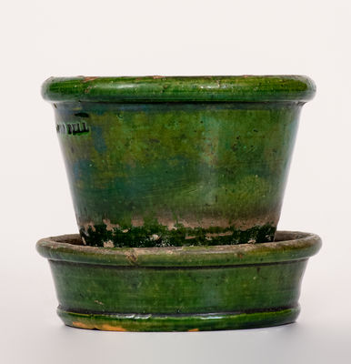 Fine Green-Glazed JOHN BELL (Waynesboro, PA) Redware Flowerpot