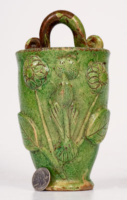 Very Fine Shenandoah Valley (Eberly / Strasburg) Redware Wall Pocket w/ Light Green Glaze