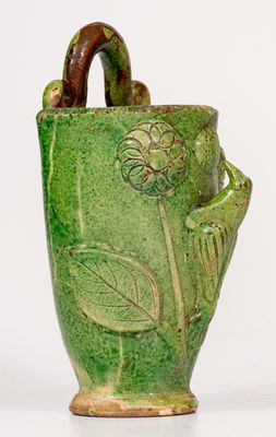 Very Fine Shenandoah Valley (Eberly / Strasburg) Redware Wall Pocket w/ Light Green Glaze