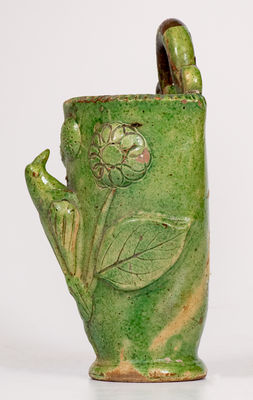 Very Fine Shenandoah Valley (Eberly / Strasburg) Redware Wall Pocket w/ Light Green Glaze