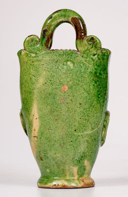 Very Fine Shenandoah Valley (Eberly / Strasburg) Redware Wall Pocket w/ Light Green Glaze