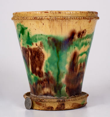 Shenandoah Valley Multi-Glazed Redware Flowerpot, Strasburg, VA