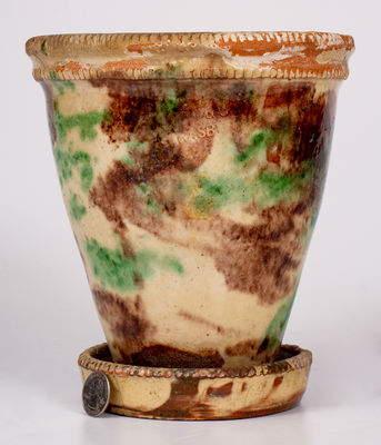 S. BELL & SON / STRASBURG, VA Multi-Glazed Redware Flowerpot