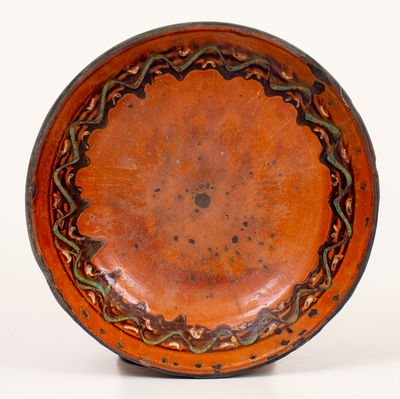 Rare Slip-Decorated Redware Dish, probably John Snavely, Hagerstown, MD or Shepherdstown, WV