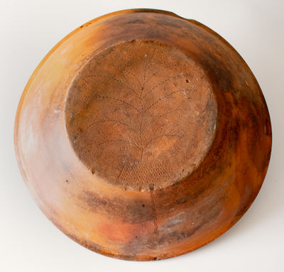 Extremely Rare and Important Monumental Hagerstown, MD Redware Bowl w/ Slip Decoration and Incised Tree