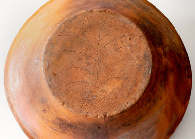 Extremely Rare and Important Monumental Hagerstown, MD Redware Bowl w/ Slip Decoration and Incised Tree