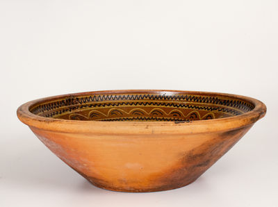 Extremely Rare and Important Monumental Hagerstown, MD Redware Bowl w/ Slip Decoration and Incised Tree