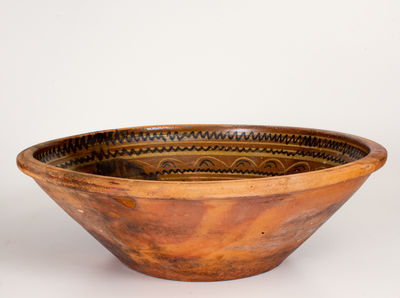 Extremely Rare and Important Monumental Hagerstown, MD Redware Bowl w/ Slip Decoration and Incised Tree