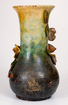 Large Redware Vase w/ Applied Flowers, possibly Mary Elizabeth Bell, Waynesboro, PA
