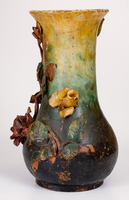 Large Redware Vase w/ Applied Flowers, possibly Mary Elizabeth Bell, Waynesboro, PA