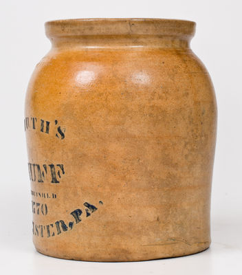 F.H. COWDEN / HARRISBURG Stoneware Jar for Demuth's Snuff