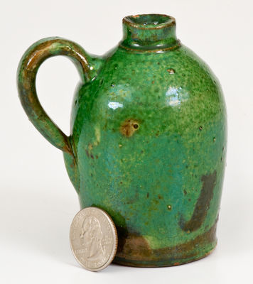 Outstanding Miniature Copper-Glazed Redware Jug, attrib. J. Eberly or S. Bell & Sons, Strasburg, VA
