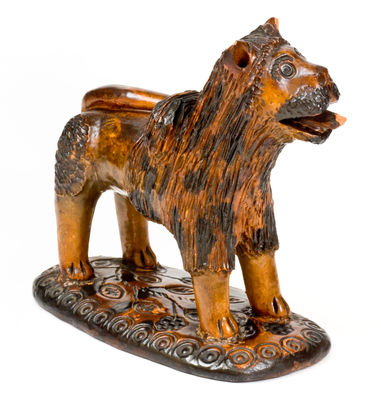 Outstanding Large-Sized Pennsylvania Redware Lion Figure