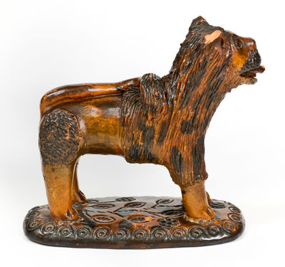 Outstanding Large-Sized Pennsylvania Redware Lion Figure