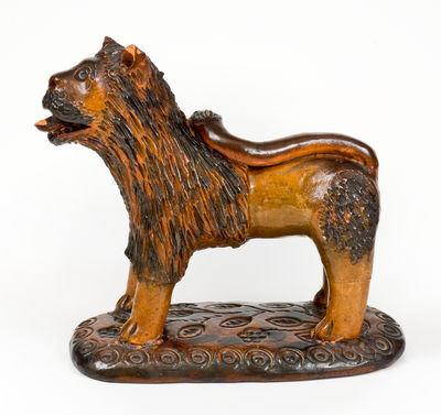 Outstanding Large-Sized Pennsylvania Redware Lion Figure