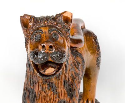 Outstanding Large-Sized Pennsylvania Redware Lion Figure