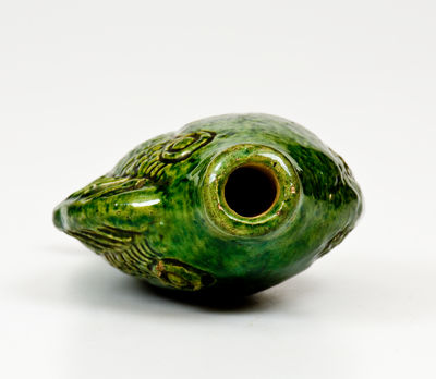 Rare and Fine Small-Sized Moravian Redware Fish Bottle w/ Copper Glaze, Salem, NC