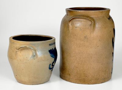 Lot of Two: WHITES / BINGHAMTON Stoneware Jars w/ Floral Decoration