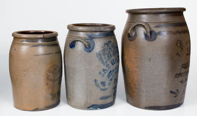 Lot of Three: Greensboro, PA Stoneware Jars by JAS. HAMILTON and T. F. REPPERT