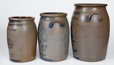 Lot of Three: Greensboro, PA Stoneware Jars by JAS. HAMILTON and T. F. REPPERT