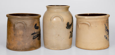 Lot of Three: Northeastern Stoneware Crocks with Bird Decoration incl. WEST TROY POTTERY Example