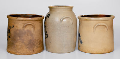 Lot of Three: Northeastern Stoneware Crocks with Bird Decoration incl. WEST TROY POTTERY Example