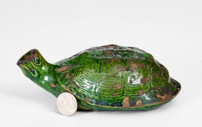 Extremely Rare Copper-Glazed Moravian Turtle Bottle, Salem, NC origin, circa 1800-50